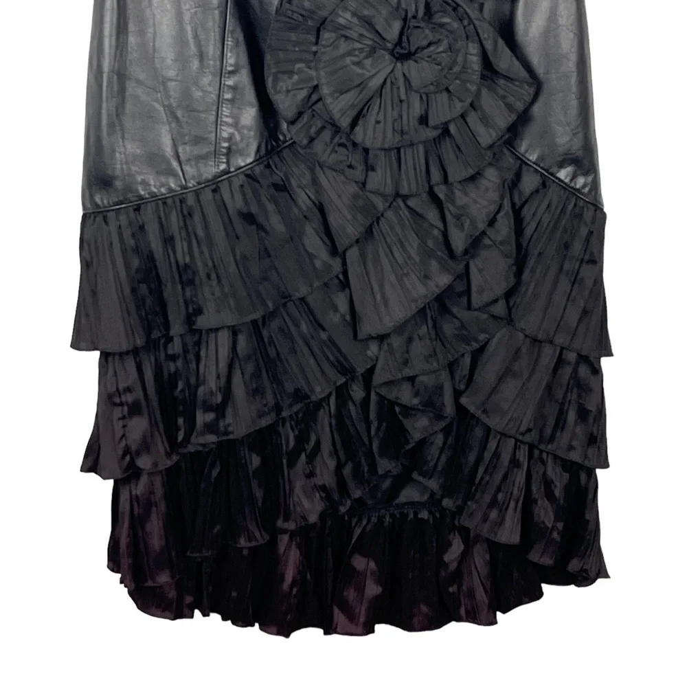 VINTAGE 80S SAMIR ANTONIO RUSPOLI LEATHER STRAPLESS RUFFLE PARTY COCKTAIL DRESS